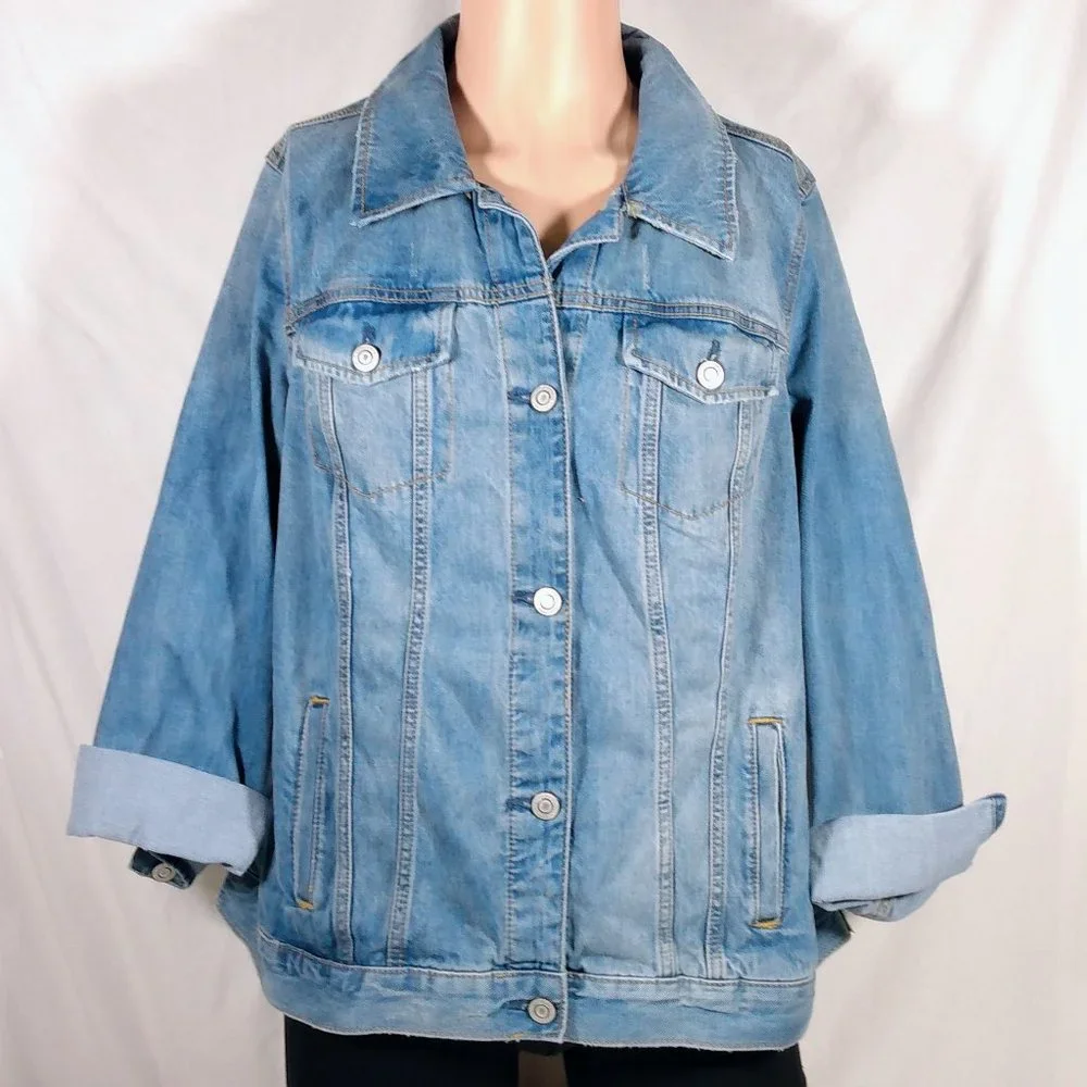 Plus Size LC Lauren Conrad Jean Jacket-Memory Wash-2X-New with Tags - Picture 1 of 3
